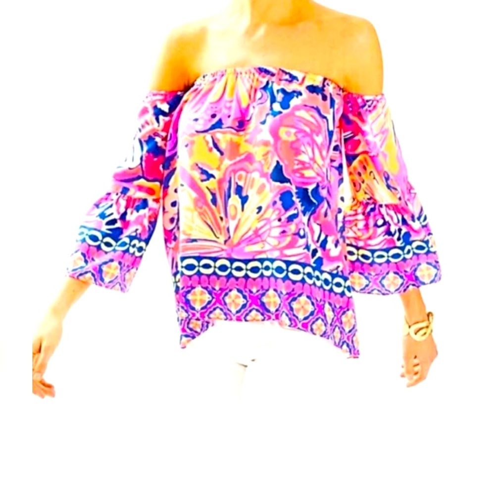 Lilly Pulitzer Sanilla 100% Silk Top, Floral Pink Fusion, NWOT, Size M.